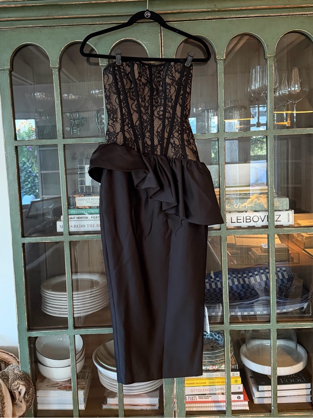 RASARIO Satin & Lace Corset Midi Dress with Ruffle NWT size FR 34/ US 0